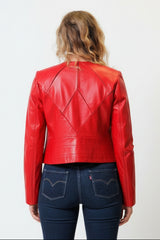 Kurzer Sommer Leder Bolero Rot aus super Lammnappa ohne Kragen