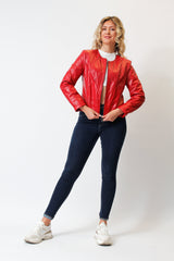 Kurzer Sommer Leder Bolero Rot aus super Lammnappa ohne Kragen