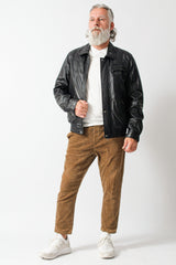 Kurzer Herren Lederblouson als Übergangsjacke aus Lammnappa in schwarz