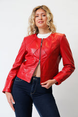 Kurzer Sommer Leder Bolero Rot aus super Lammnappa ohne Kragen