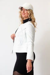 Kurzer Sommer Leder Bolero Weiß aus super Lammnappa ohne Kragen
