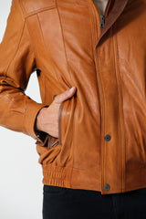 echter kurzer Herren Lederblouson Jacke cognac braun leicht