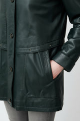 Damen Lederparka (petrol) mit Blaufuchs-Kragen