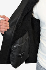 Schwarze Herren Lammfell-Bomber-Jacke