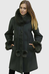 leichter lange Damen Lammfelljacke tannengrün