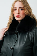 Damen Lederparka (petrol) mit Blaufuchs-Kragen