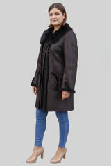lange Damen Lammfell Jacke dunkel braun exklusiv