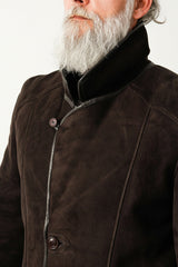 Längere Herren Winter Lammfelljacke in Pelzvelour braun zum knöpfen