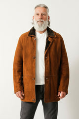 Längere leichte Herren Winterjacke aus Lammfell in Pelzvelour cognac