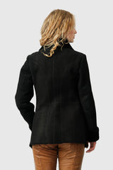 Halblange Damen Winter Lammfelljacke aus Merinolamm in schwarz velour tailliert