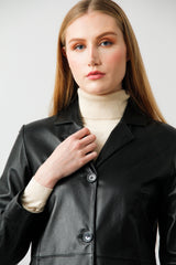 Damen Übergangsmantel zum knöpfen aus Lammnappa schwarz tailliert mit Schlitz