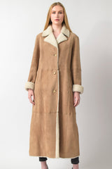 eleganter Damen Lammfellmantel aus Merinolammfell in beige Pelzvelour tailliert