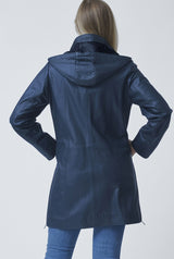 Damenkurzmantel mit Kapuze matt d.blau/schwarz