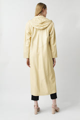 Damen Ledermantel Lammnappa in Vanille mit Volllederkapuze abtrennbar