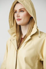 Damen Ledermantel Lammnappa in Vanille mit Volllederkapuze abtrennbar