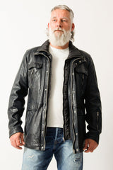 Sehr sportlicher echter Herrenparka Lammnappa vintage Look anthrazit mit einsetzbaren Doppelkragen