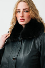 Damen Lederparka (petrol) mit Blaufuchs-Kragen