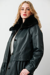Damen Lederparka (petrol) mit Blaufuchs-Kragen