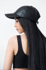 Leder Cabrio Base Cap in schwarz