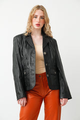 Damen Leder Blazer schwarz