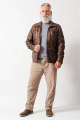 Halblange Herren Lederjacke aus Neuseeland Lammnappa antikbraun mit vielen Taschen