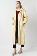 Langer Damen Ledermantel mit Kapuze