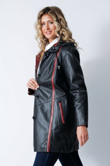 Damen Herbst Winter Lederswinger Lammnappa schwarz mit rot und Kapuze