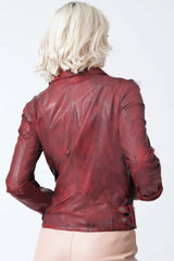 Kurze Damen Lederjacke im Washed-Look