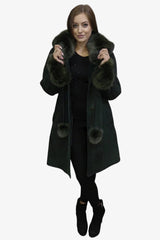 leichter lange Damen Lammfelljacke tannengrün