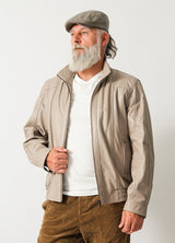 Leichter Herren Lederblouson Bundjacke Lammnappa in ivory mit Stehkragen