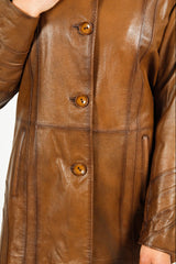 Leichte lange Damenlederjacke braun