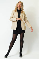 Damen echter Leder Blazer aus super Lammnappa in creme zum knöpfen