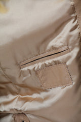 Wattierter Leder Damen Parka mit Kapuze, Lammnappa cognac und Silberfuchs