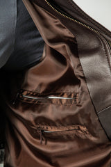 Kurze Herren Bundlederjacke dunkel Braun aus weichem Lammnappa und vielen Taschen