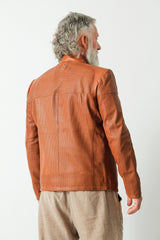 leichte ungefütterte Herren Lederjacke aus Lammnappa perforiert in cognac mais