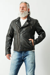 Kurze Herren Bikerlederjacke aus New Zealand Lammnappa schwarz antik Bubbleoptik