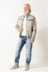 Dünne leichte Herren Lederjacke Lammnappa in hell Grau Vintage Optik