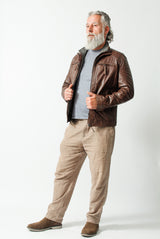 Kurze Herren Lederjacke Lammnappa gerader Schnitt in braun mit Doppelkragen