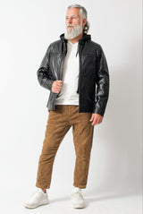 Herren Biker Lederjacke aus Kalsnappa robust in schwarz und hoodie