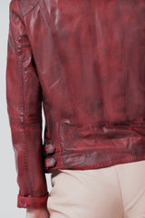 Kurze Damen Lederjacke im Washed-Look