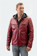 Lederjacke mit Kapuzeneinsatz