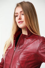Damen Lederjacke kurz rot leicht Reissverschluss