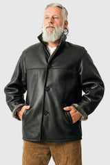Klassische echte Herren Winter Lammfelljacke in schwarz nappiert zum knöpfen schließbar