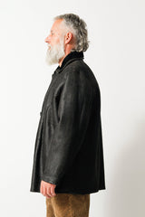 Echte Halblange Herren Winter Lammfelljacke in schwarz halbnappiert gefärbt