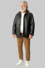 Klassische Herren Winter Lammfelljacke in schwarz nappiert zum knöpfen schließbar