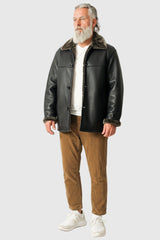 Klassische Herren Winter Lammfelljacke in schwarz nappiert zum knöpfen schließbar
