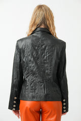 Damen Leder Blazer schwarz