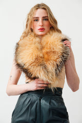 Großer Damen Silberfuchs Kragen in der Farbe cognac