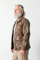 Halblange Herren Lederjacke aus Neuseeland Lammnappa antikbraun mit vielen Taschen