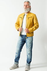 Kurze Herren Biker Style Übergangs Lederjacke Lammnappa in Yellow gelb